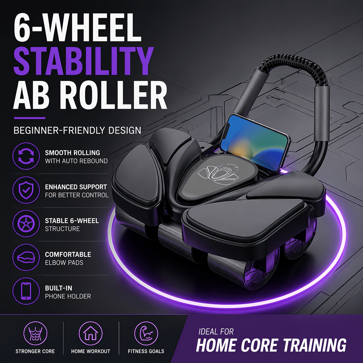 Home Gym Second - 2026 6-Wheel Ab Roller with Elbow