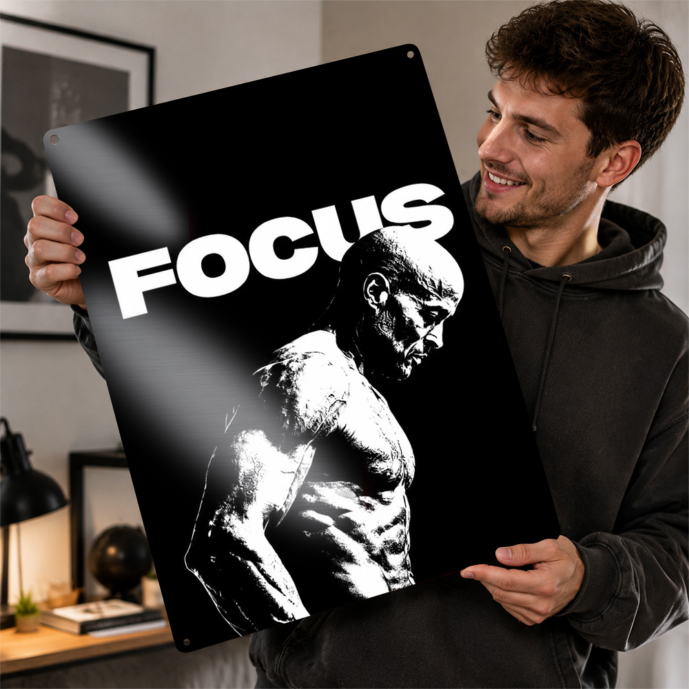 Home Gym Custom - Bodybuilder Focus Quote Printed Poster Monochrome