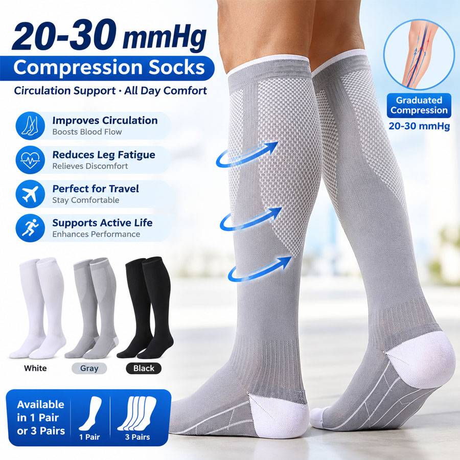 Seated Calf Raise - 3/1 Pairs 20-30mmHg Compression Socks, Circulation
